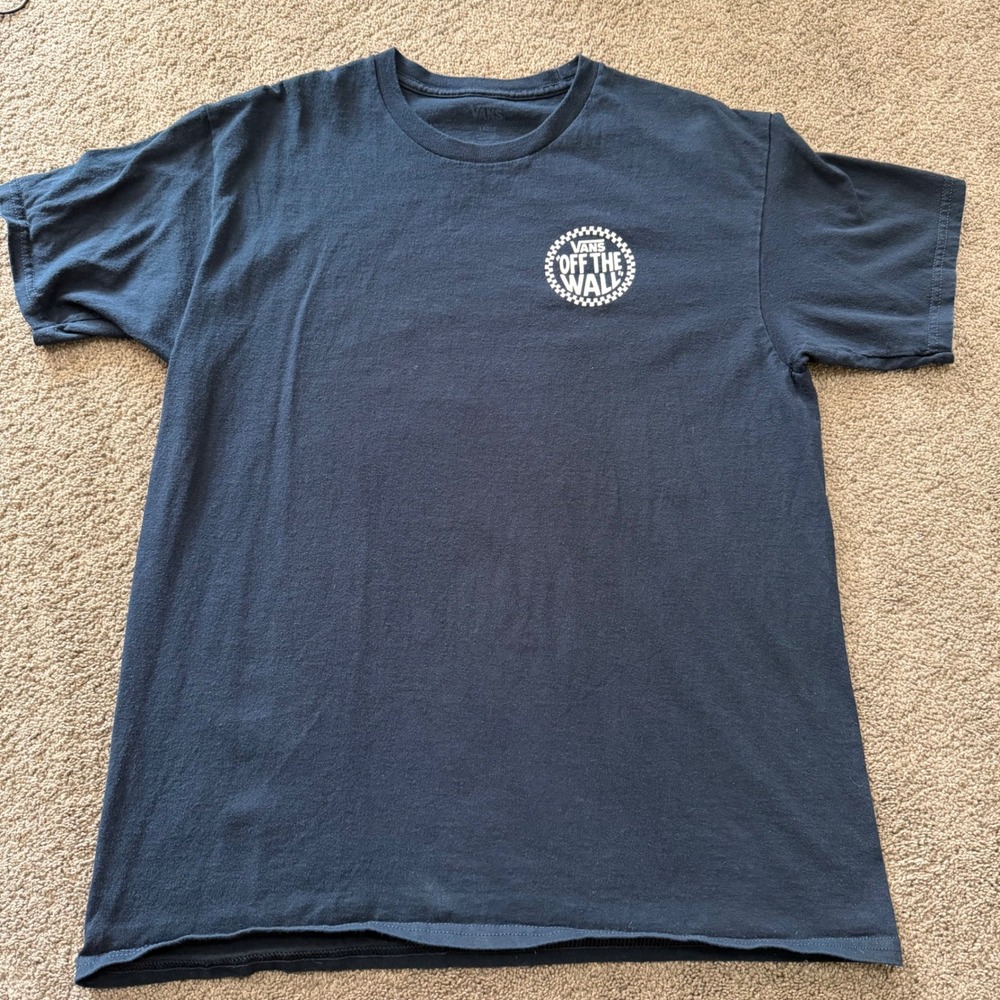 Vans Off The Wall T-Shirt Mens Large‎ Navy Blue Short Sleeve Skater Tee